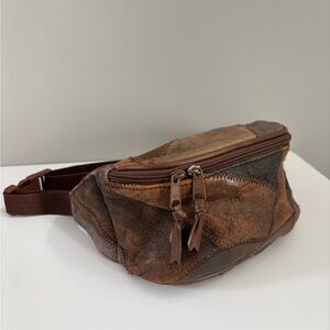 Vintage Genuine Leather Patchwork Waist Belt Bag - Brown